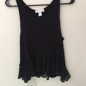 Black tank top with lace fringe